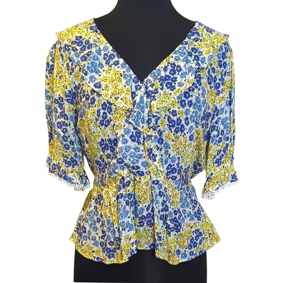 Lost + Wander Tops - Lost + Wander Sun Dance Bright Floral Faux Wrap Top M